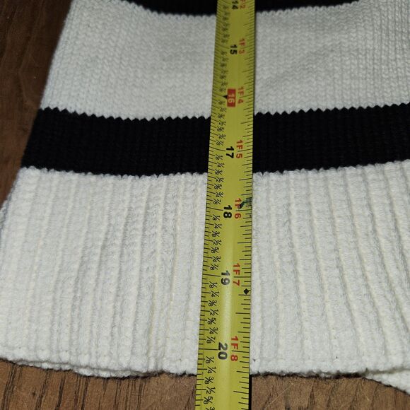New White VNeck Black Striped Womens Small Collared Cropped Sweater - Picture 4 of 6